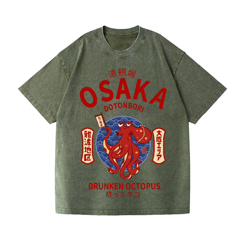 Osaka Dotonbori Drunken Octopus Vintage Wash Japanese Design T-Shirt