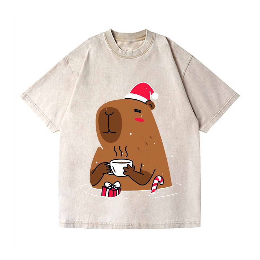 Capybara's Christmas Time Vintage Wash Japanese Design T-Shirt