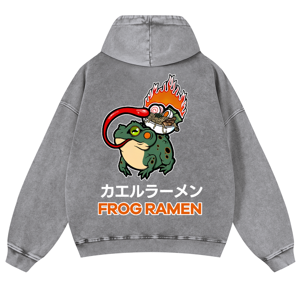 Frog Ramen Vintage Washed Cotton Back Art Hoodie