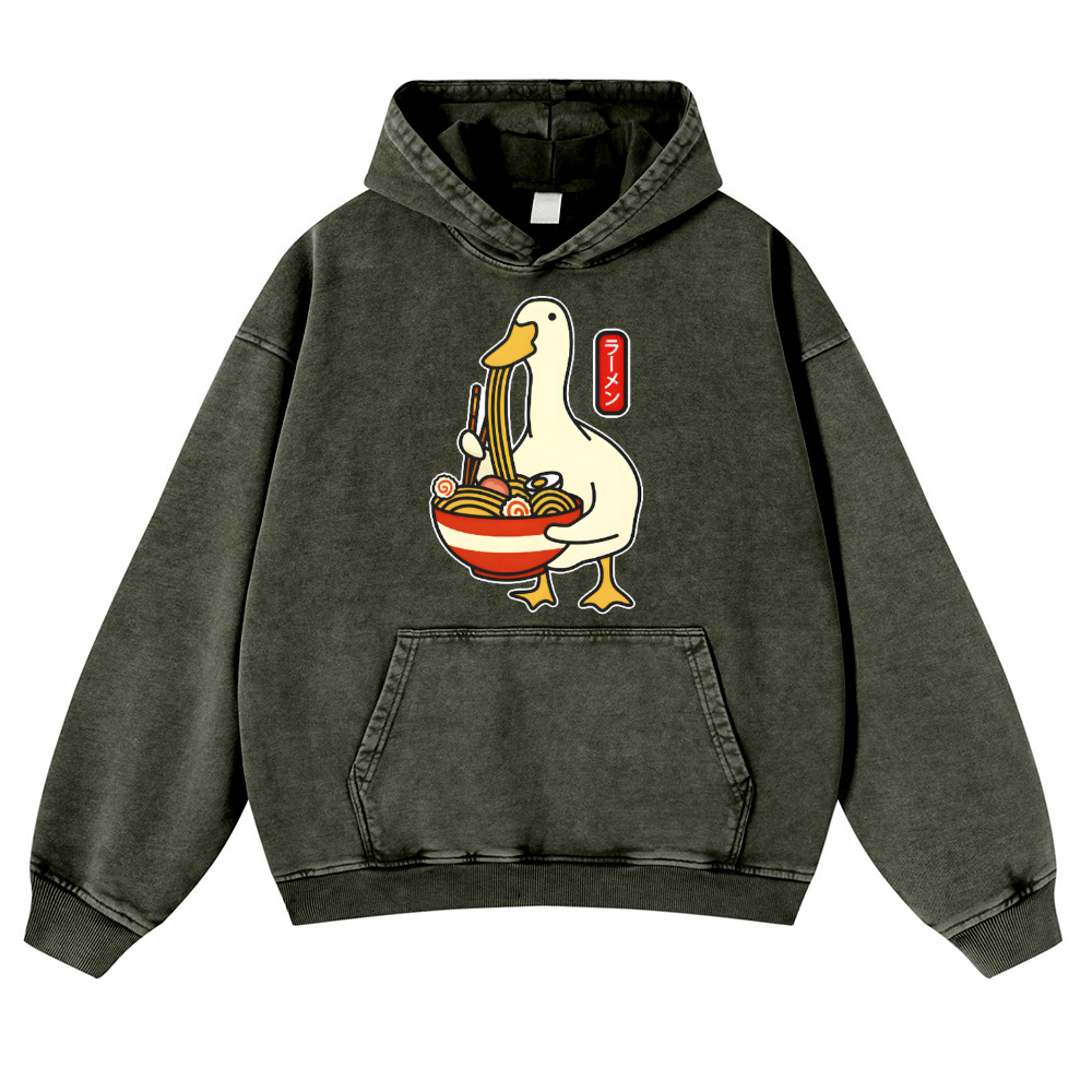 Duck and Ramen Vintage Washed Thick Cotton Hoodie