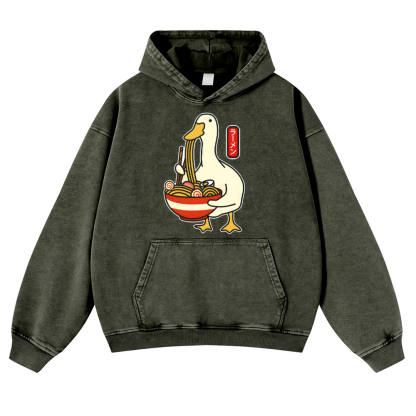 Duck and Ramen Vintage Washed Thick Cotton Hoodie