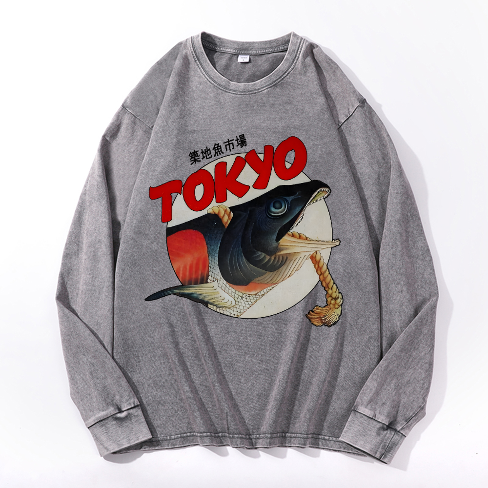 Tokyo Fish Vintage Cotton Wash Crewneck Sweatshirt