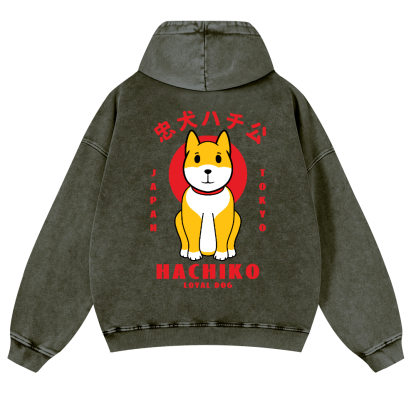 Hachiko Vintage Washed Cotton Back Art Hoodie