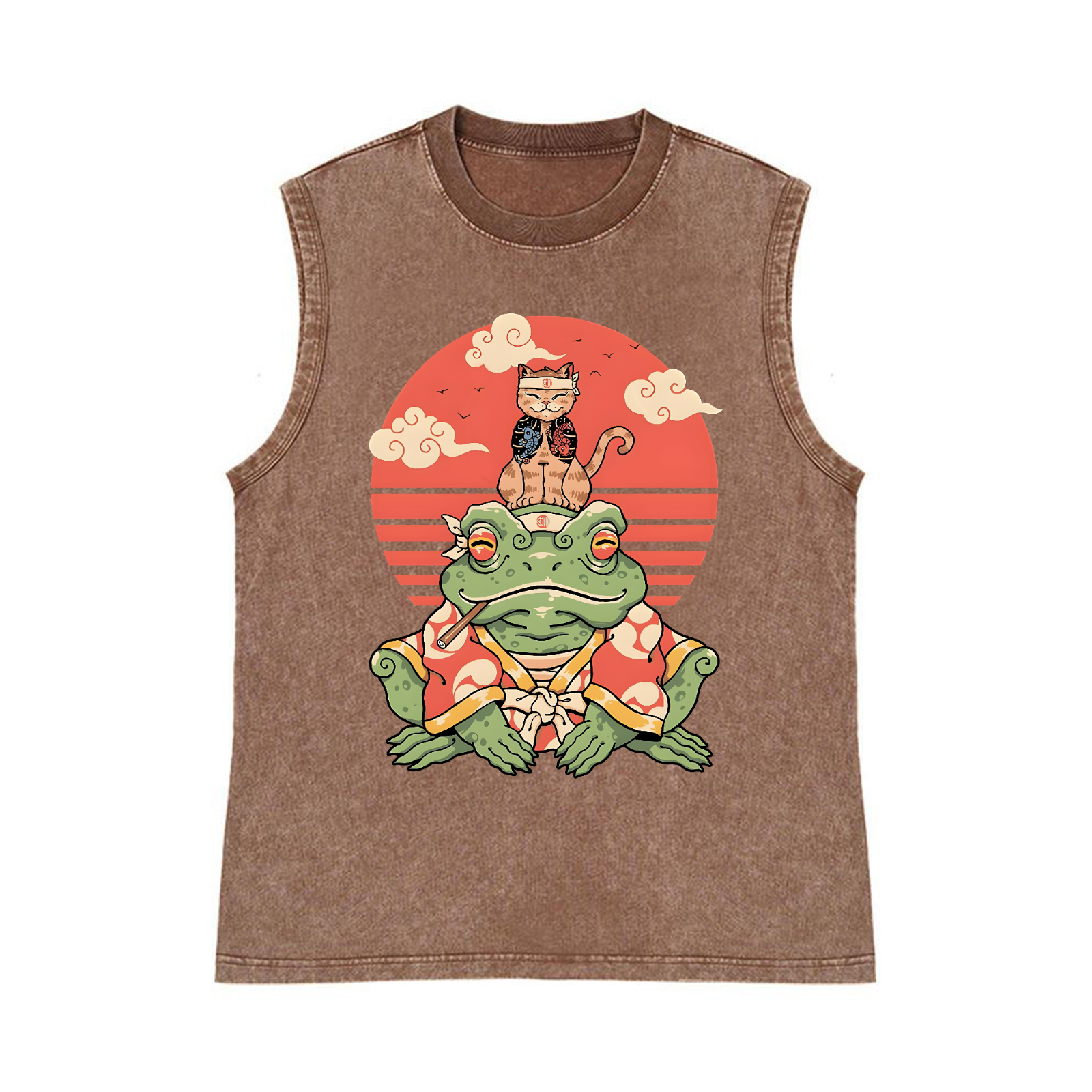 Cat and Frog Pure Cotton Wash-Dyed Sleeveless Tank Top