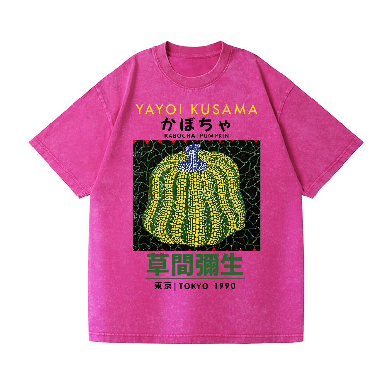柔らかな質感の Vintage Pumpkin Kusama Yayoi Wash T-Shirt Design Japanese ミルク