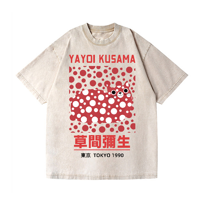 Yayoi Kusama Cat Vintage Wash Japanese Design T-Shirt