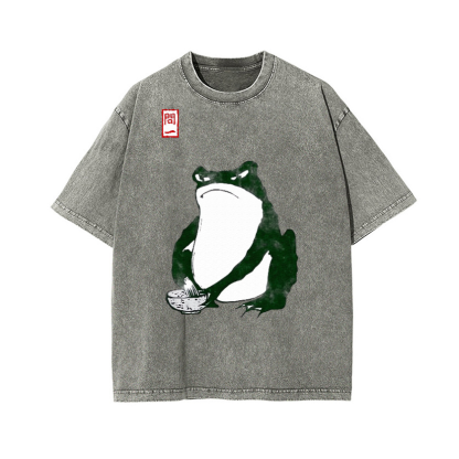 Frog Making Matcha Vintage Wash Japanese Design T-Shirt
