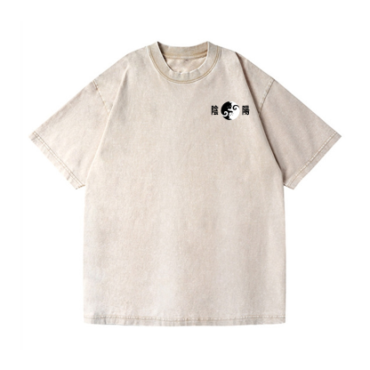 Yin-yang Cat Vintage Wash Japanese Design Back Art T-Shirt