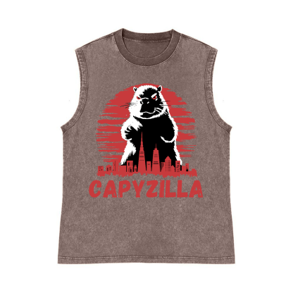Capybara Godzilla Pure Cotton Wash-Dyed Sleeveless Tank Top