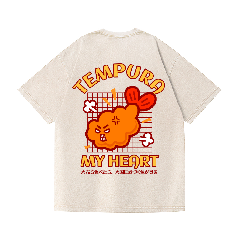 Tempura My Heart Vintage Wash Japanese Design Back Art T-Shirt