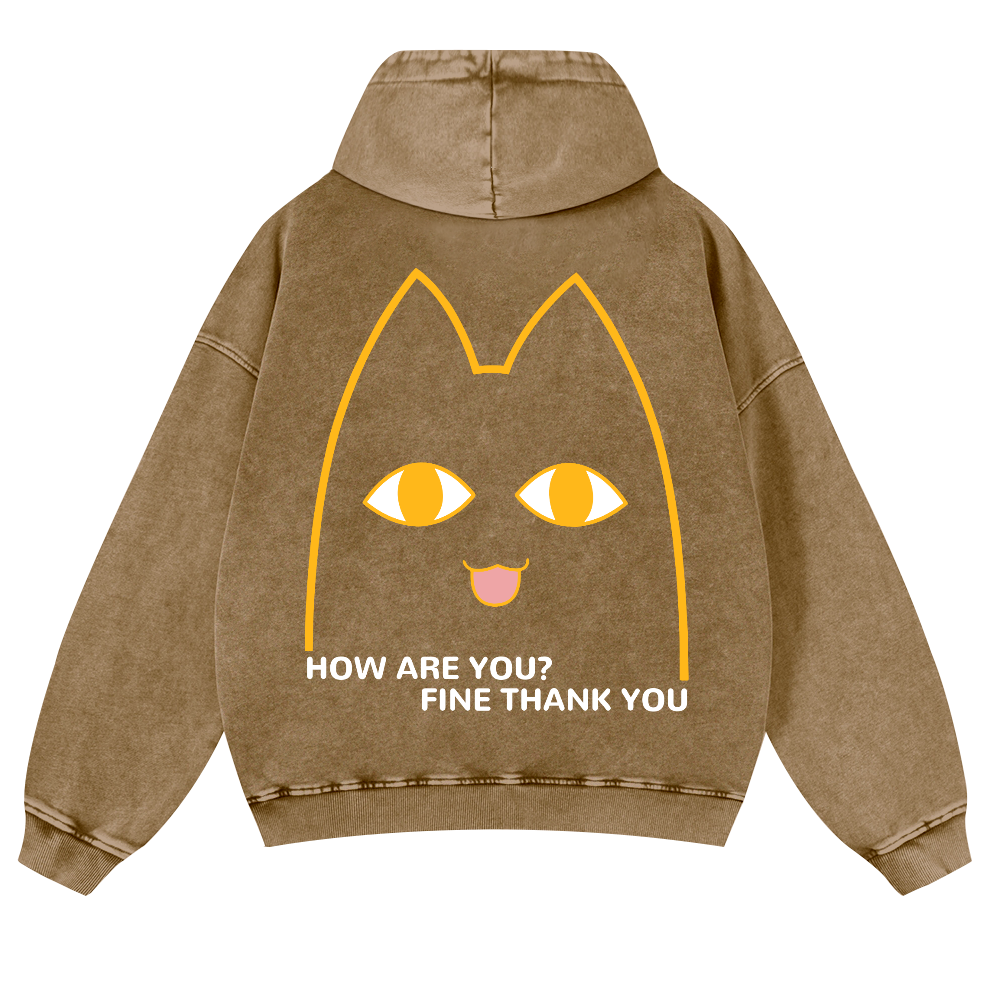 Cat Vintage Washed Cotton Back Art Hoodie