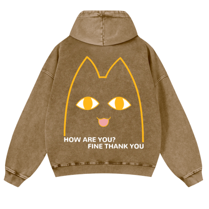 Cat Vintage Washed Cotton Back Art Hoodie