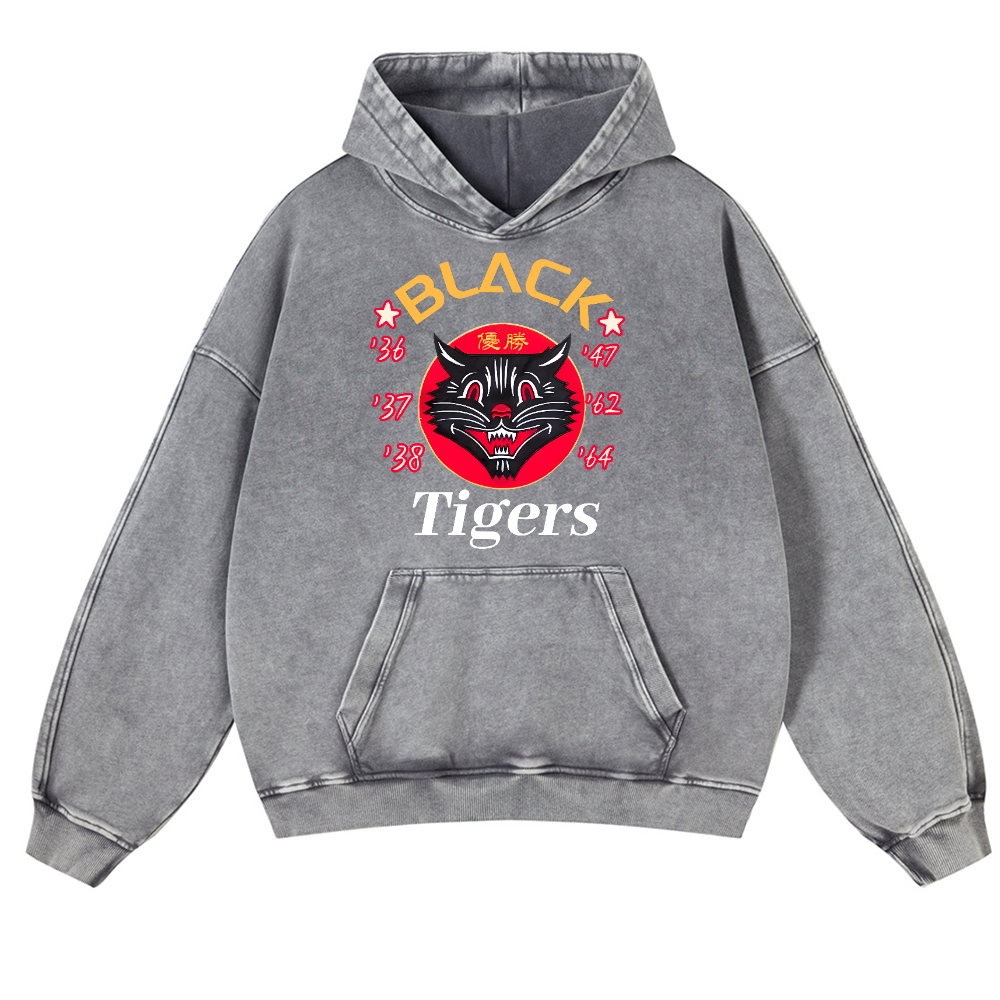 Black Tiger Vintage Washed Thick Cotton Hoodie