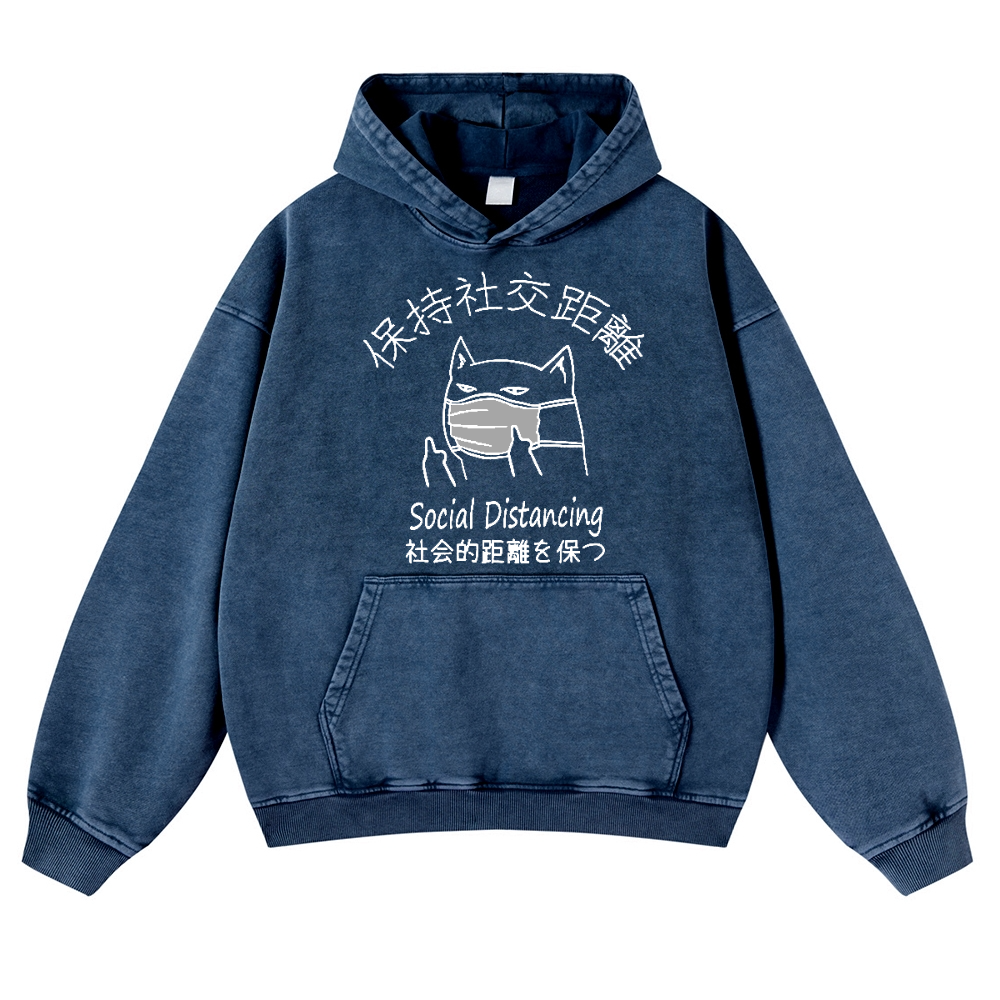 Social Distancing Vintage Washed Thick Cotton Hoodie