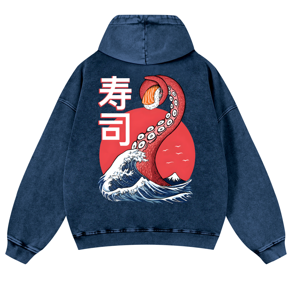 Sushi Octopus Vintage Washed Cotton Back Art Hoodie
