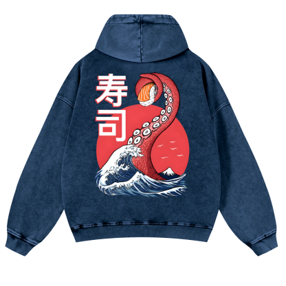 Sushi Octopus Vintage Washed Cotton Back Art Hoodie