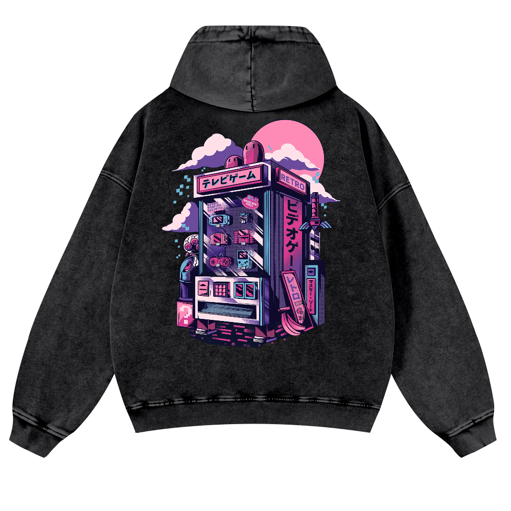 The Black Cat with a Knife Vintage Washed Cotton Back Art Hoodie