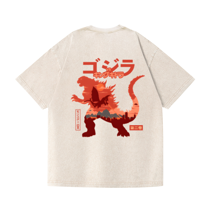 Godzilla Vintage Wash Japanese Design Back Art T-Shirt