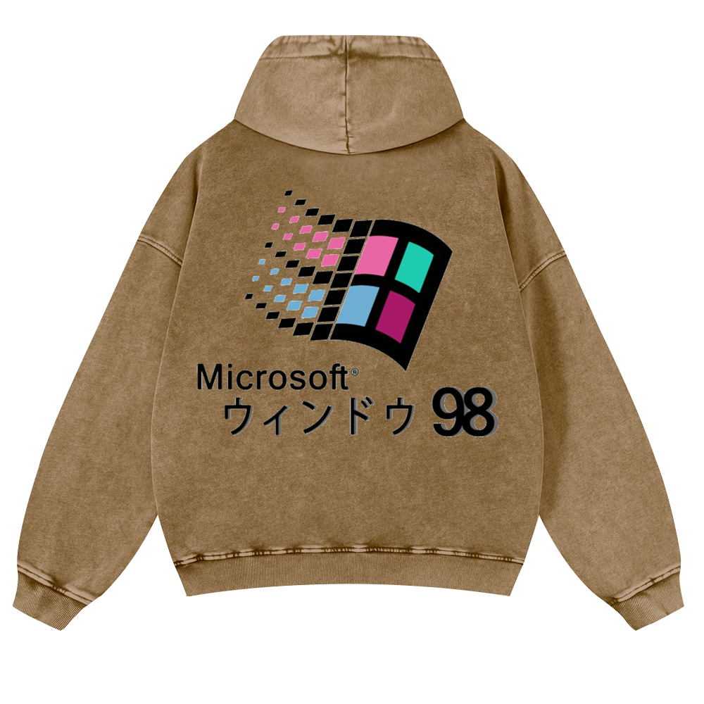 Microsoft Windows 98 Vintage Washed Cotton Back Art Hoodie