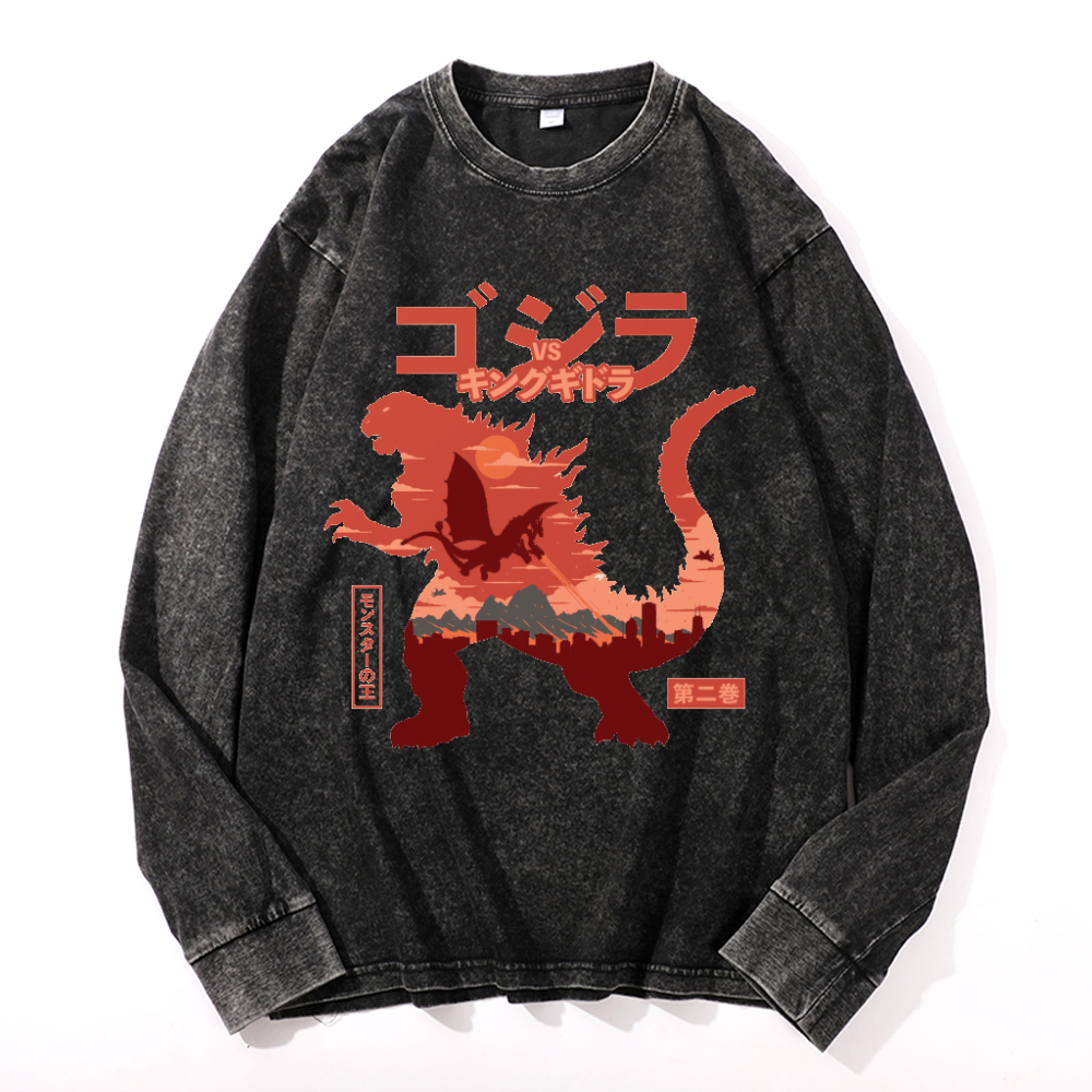 Godzilla vs. King Ghidorah Showdown Vintage Cotton Wash Crewneck Sweatshirt
