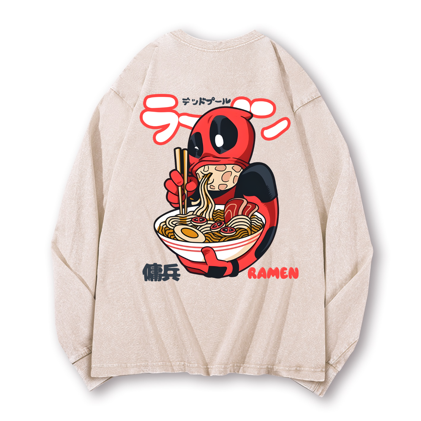 Ramen Hero Vintage Washed Cotton Back Art Long-sleeve T-shirt