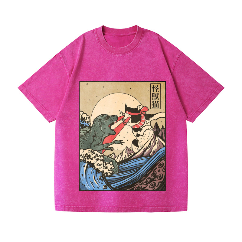 Cat Vintage Wash Japanese Design T-Shirt