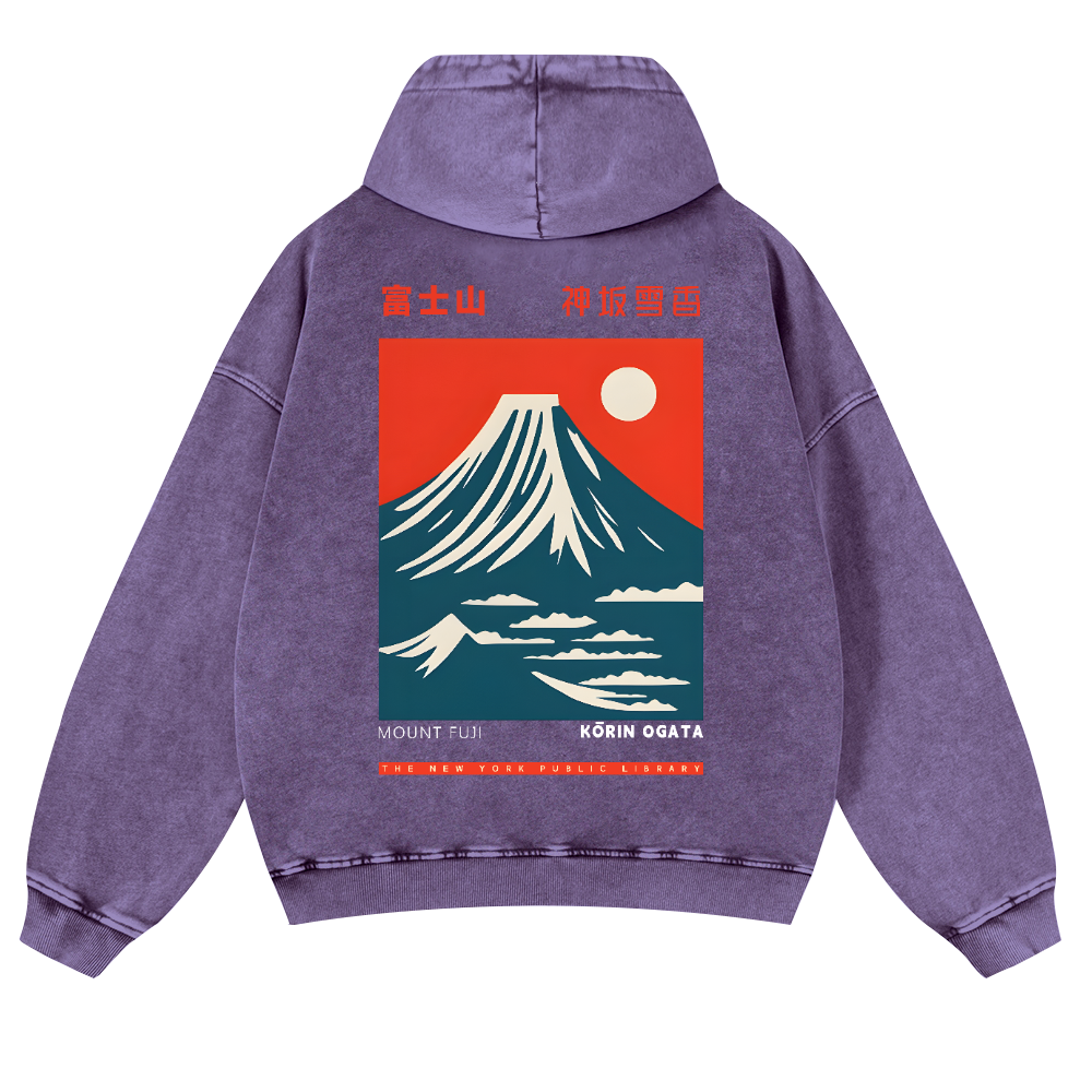 Mount Fuji Vintage Washed Cotton Back Art Hoodie