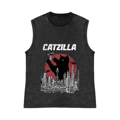 Catzilla Pure Cotton Wash-Dyed Sleeveless Tank Top
