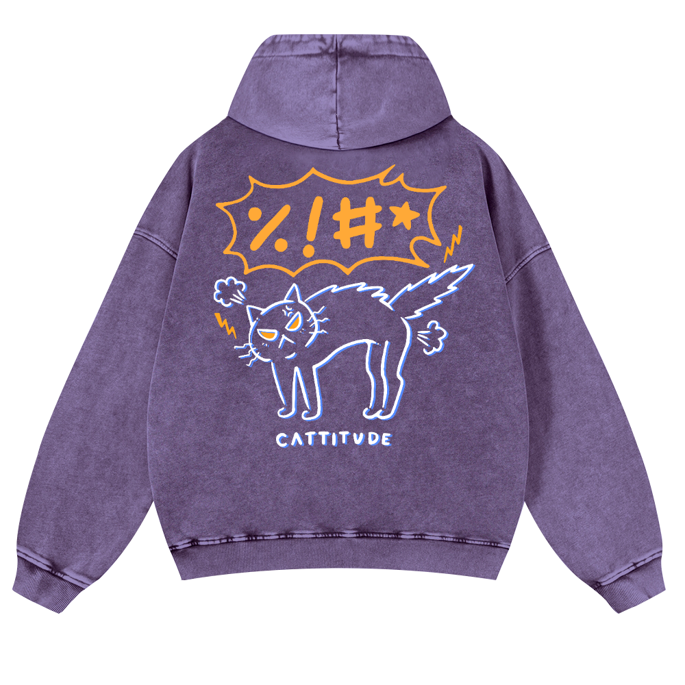 Cat Cattitude Vintage Washed Cotton Back Art Hoodie