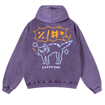 Cat Cattitude Vintage Washed Cotton Back Art Hoodie