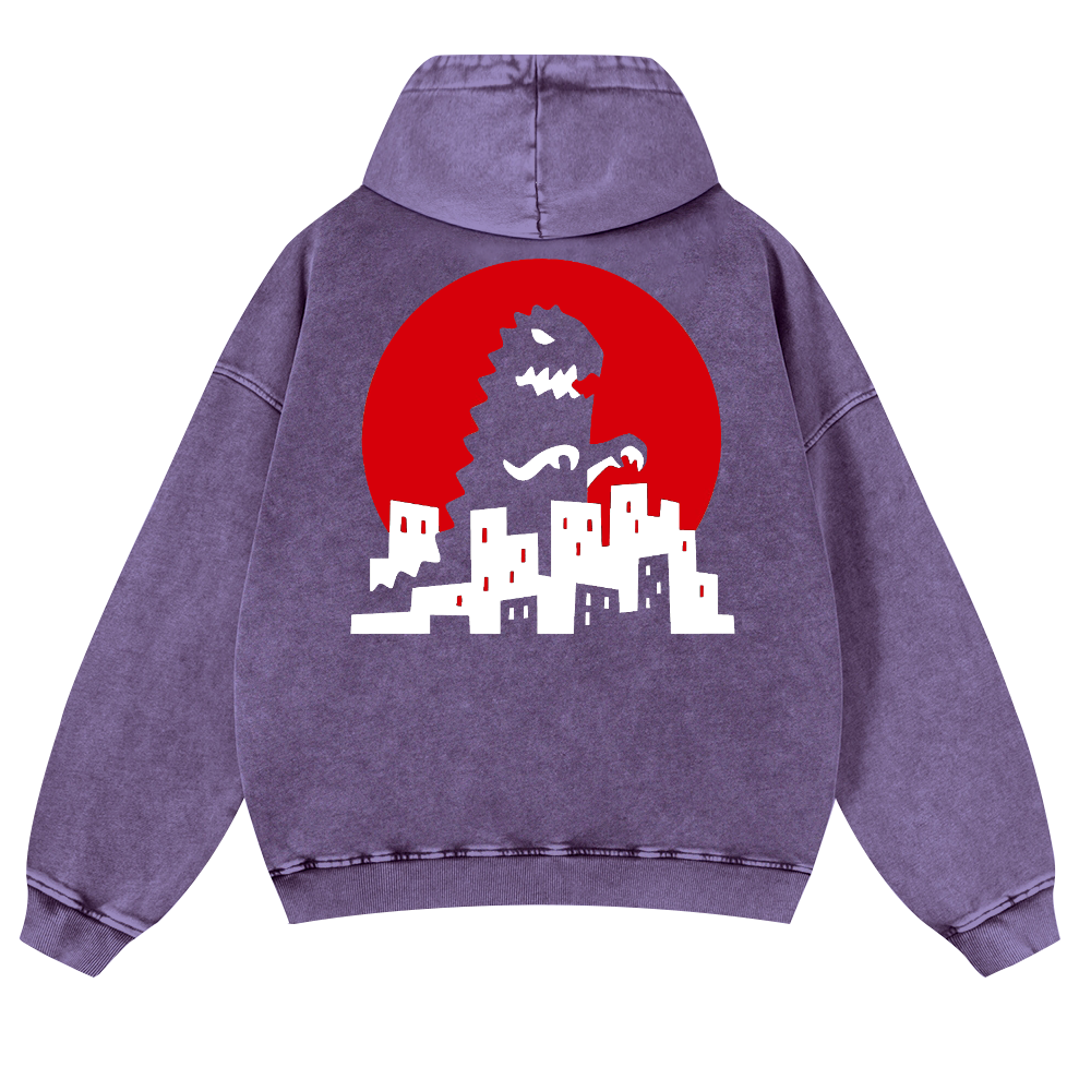 Godzilla Vintage Washed Cotton Back Art Hoodie