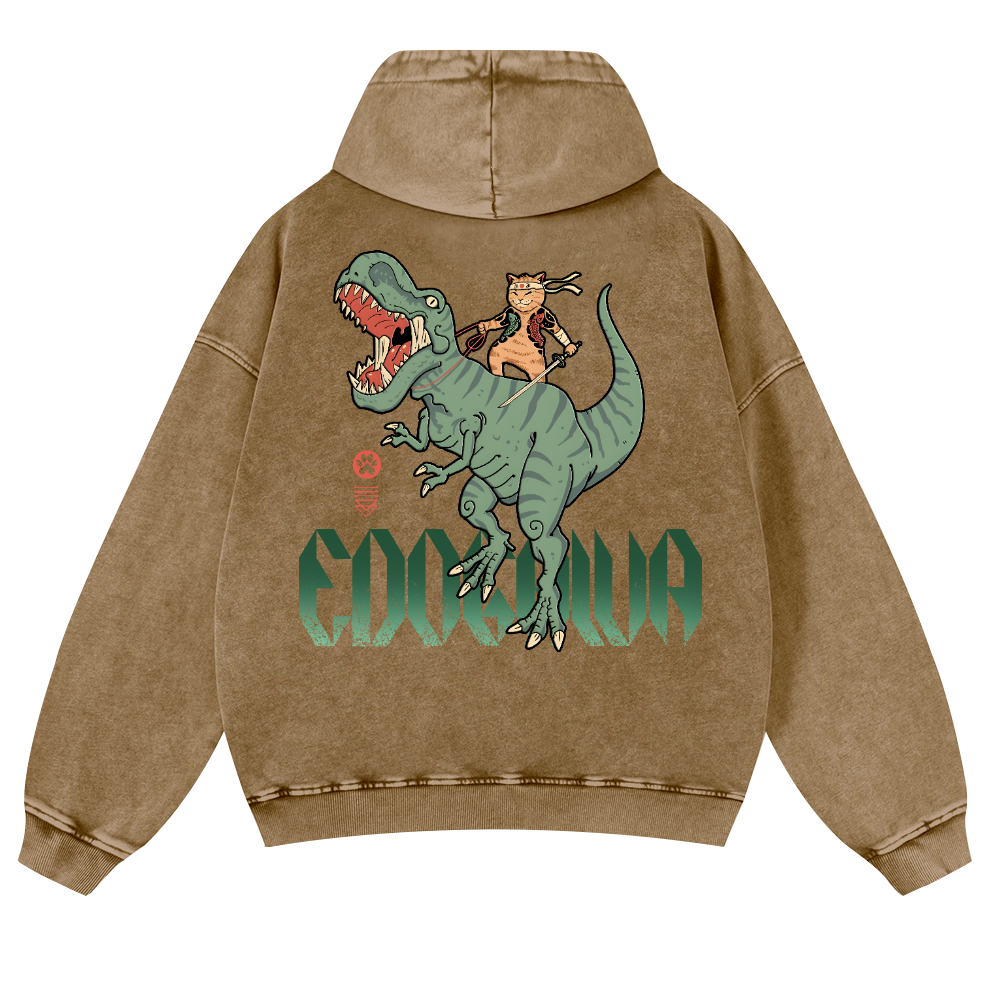 Cat T-Rex Vintage Washed Cotton Back Art Hoodie