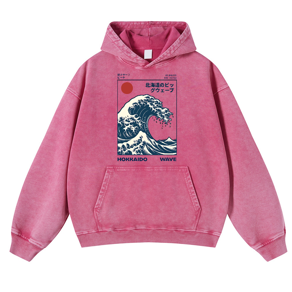 Hokkaido Wave Vintage Washed Thick Cotton Hoodie