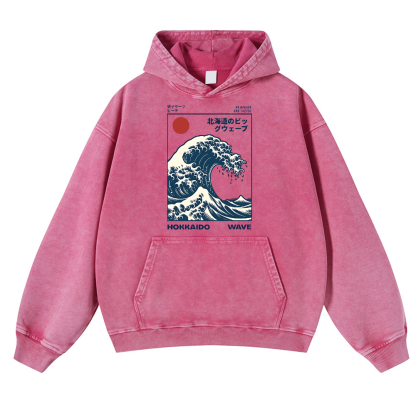 Hokkaido Wave Vintage Washed Thick Cotton Hoodie