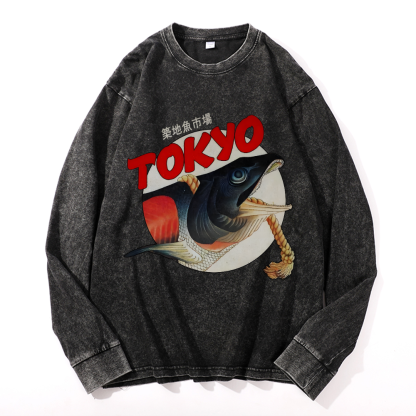 Tokyo Fish Vintage Cotton Wash Crewneck Sweatshirt