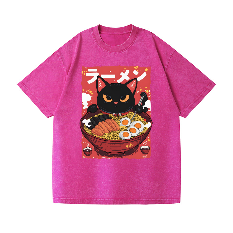 Ramen Cat Vintage Wash Japanese Design T-Shirt