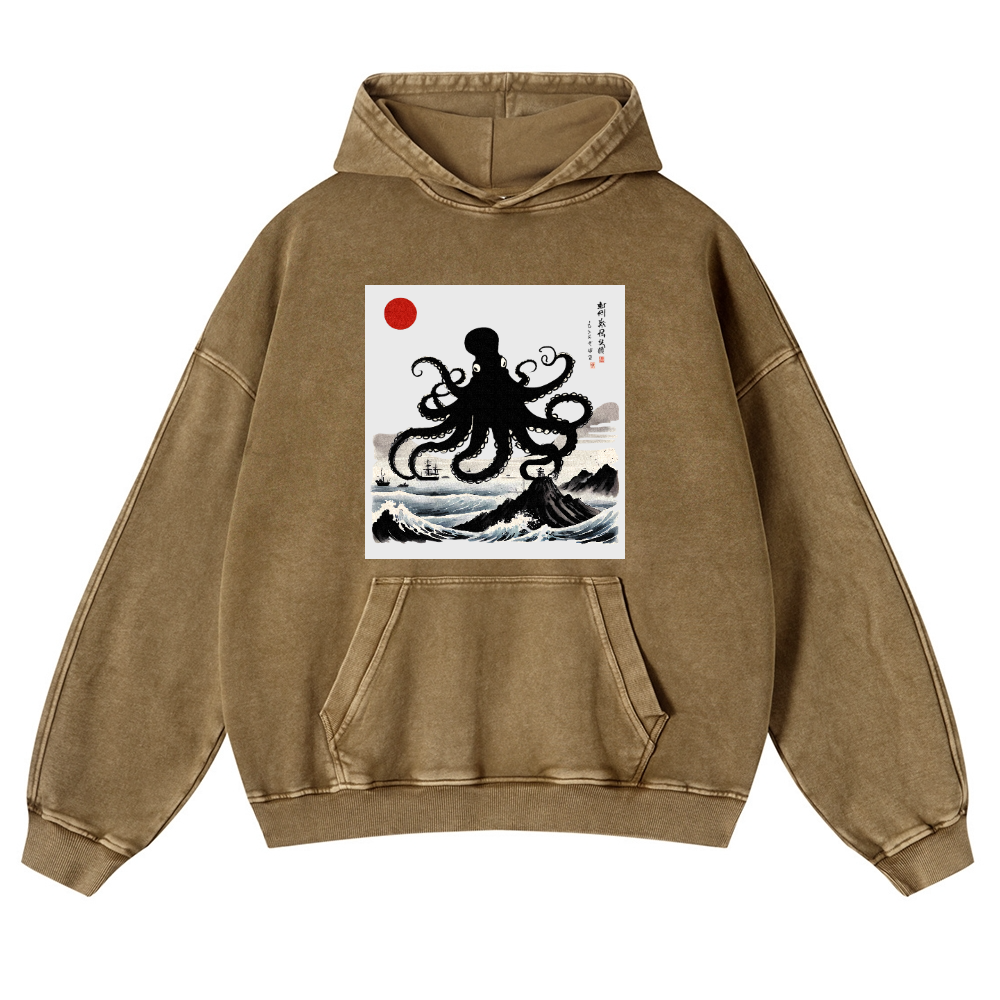 The Giant Octopus in the Sea Vintage Washed Thick Cotton Hoodie