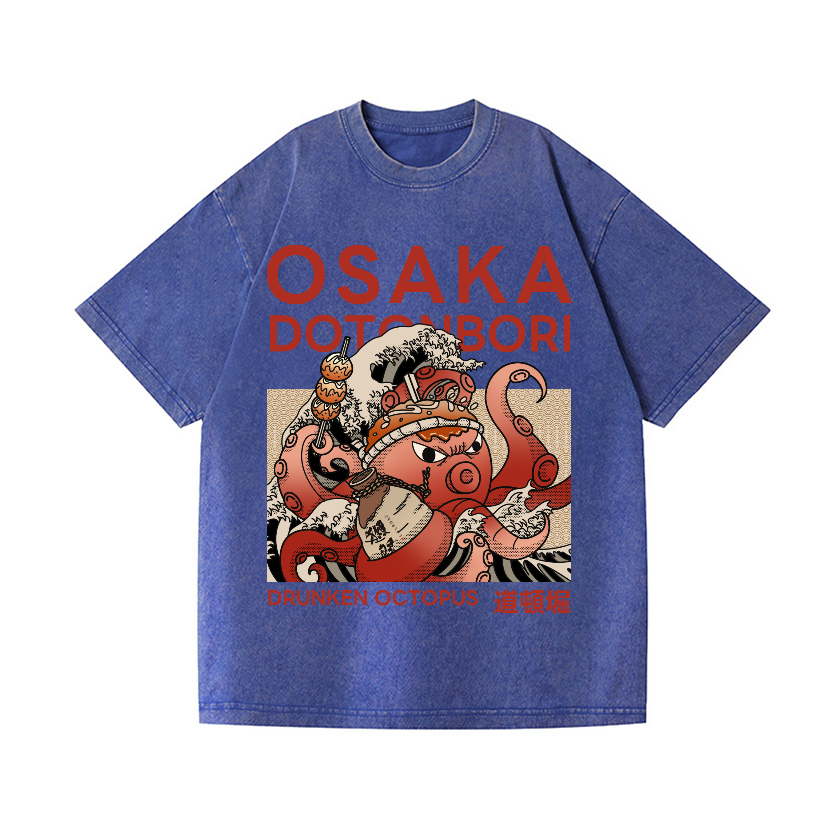 Osaka Dotonbori Drunken Octopus  Vintage Wash Japanese Design T-Shirt