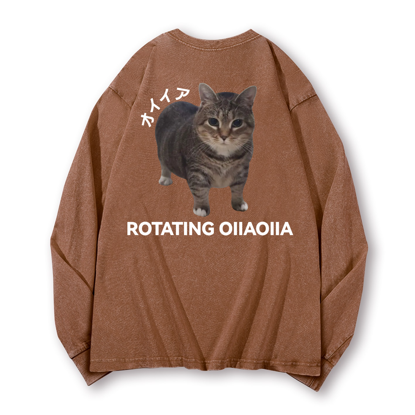 OIIA Cat Vintage Washed Cotton Back Art Long-sleeve T-shirt