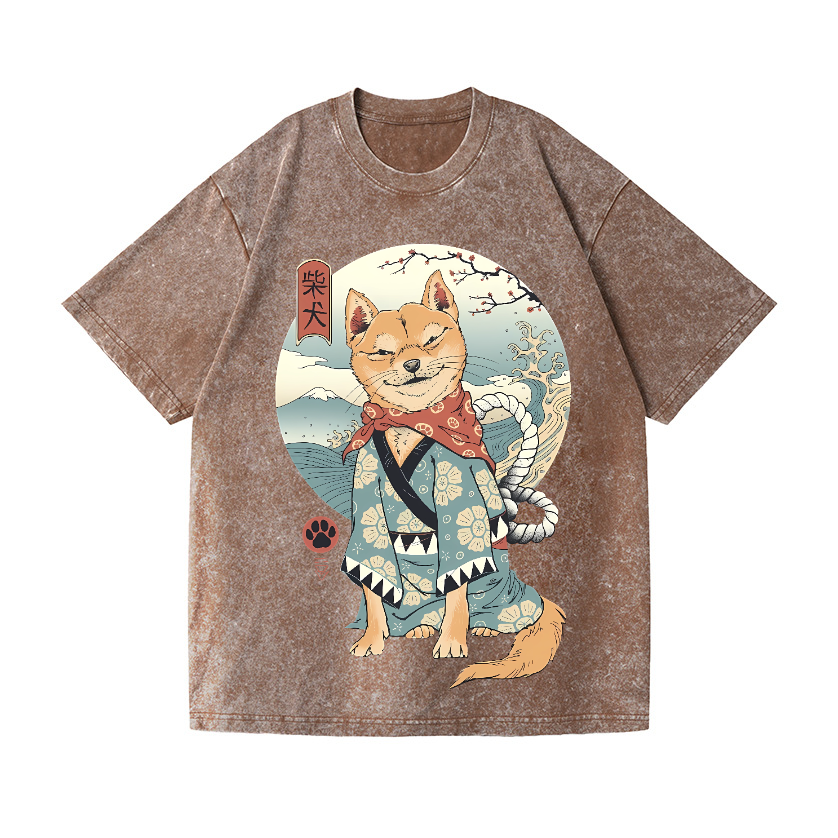 Shiba Inu Dog Vintage Wash Japanese Design T-Shirt
