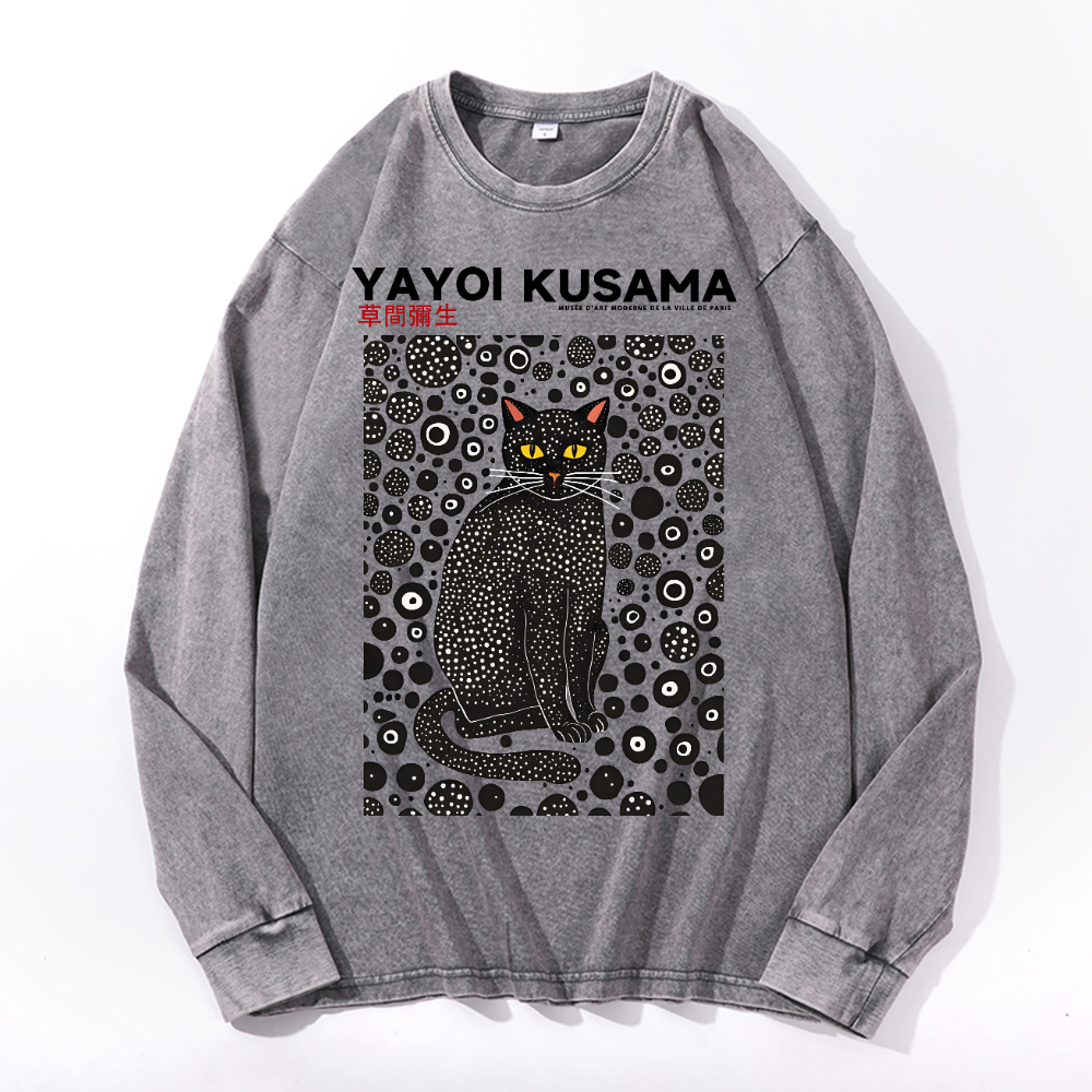 Yayoi Kusama Cat Vintage Cotton Wash Crewneck Sweatshirt