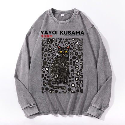 Yayoi Kusama Cat Vintage Cotton Wash Crewneck Sweatshirt