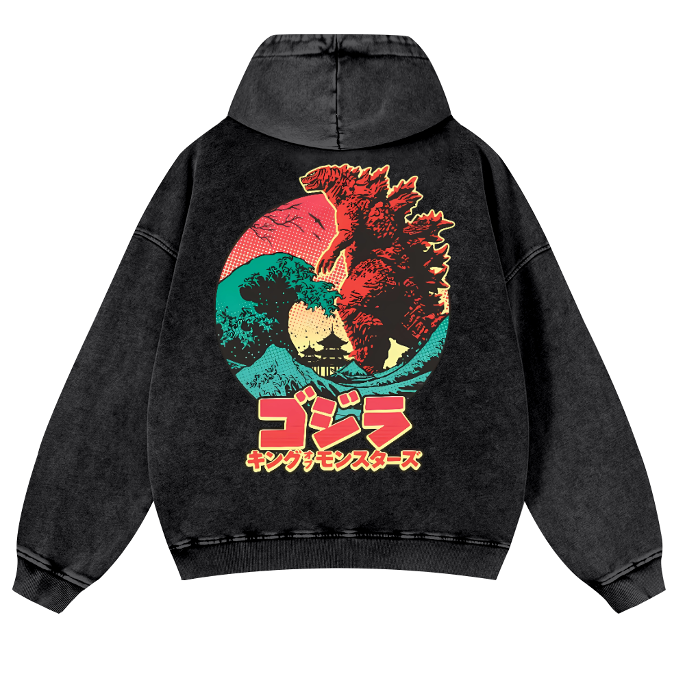 Godzilla Vintage Washed Cotton Back Art Hoodie