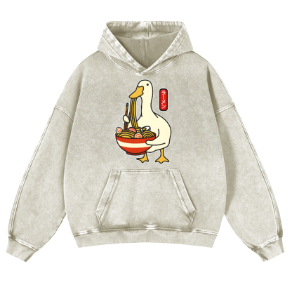 Duck and Ramen Vintage Washed Thick Cotton Hoodie