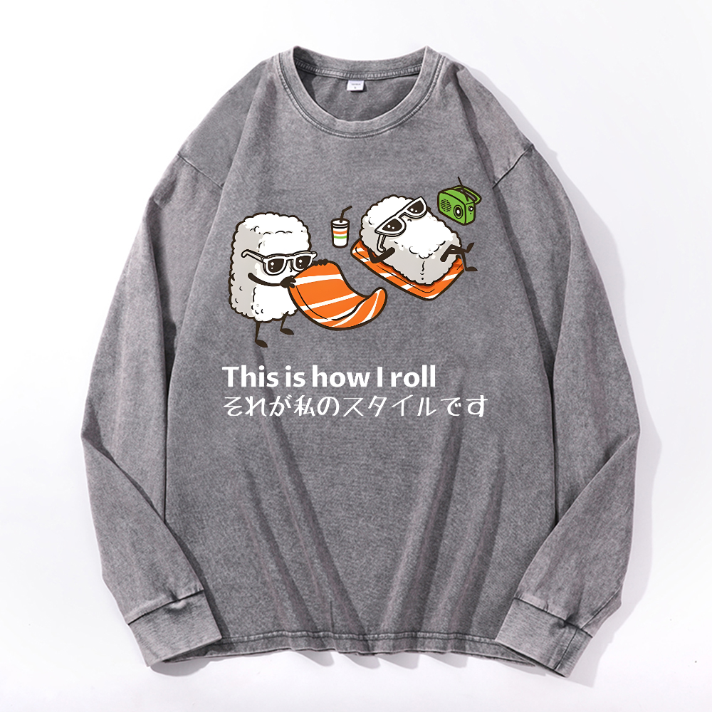 Sushi Roll Vintage Cotton Wash Long-sleeve T-shirt