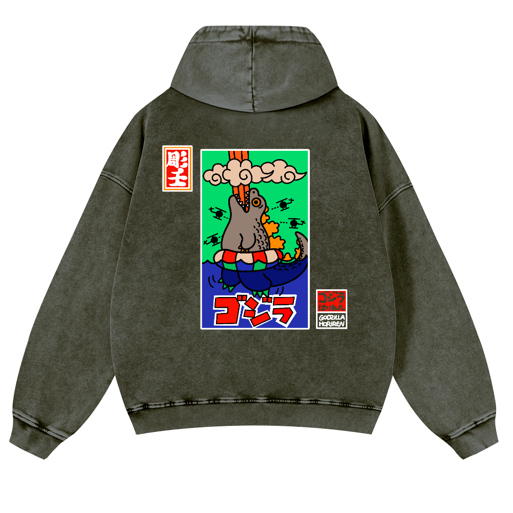 Godzilla Vintage Washed Cotton Back Art Hoodie