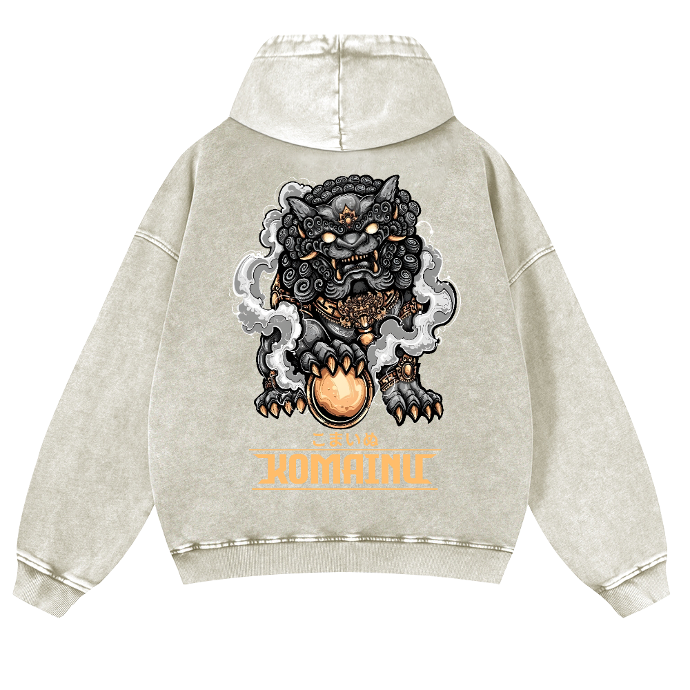 Komainu Vintage Washed Cotton Back Art Hoodie
