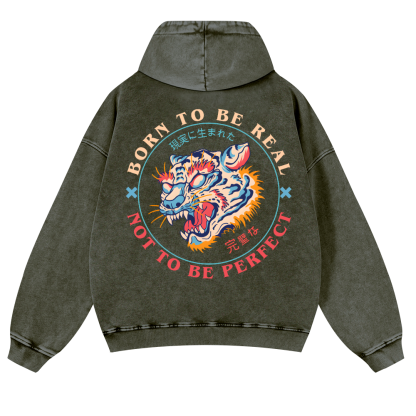 Tiger Vintage Washed Cotton Back Art Hoodie