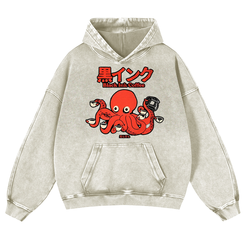 Octopus Coffee Vintage Washed Thick Cotton Hoodie