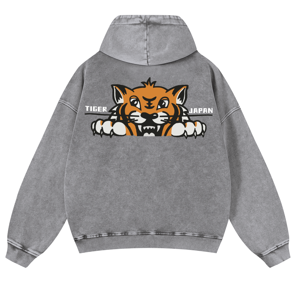 Tiger Japan Vintage Washed Cotton Back Art Hoodie